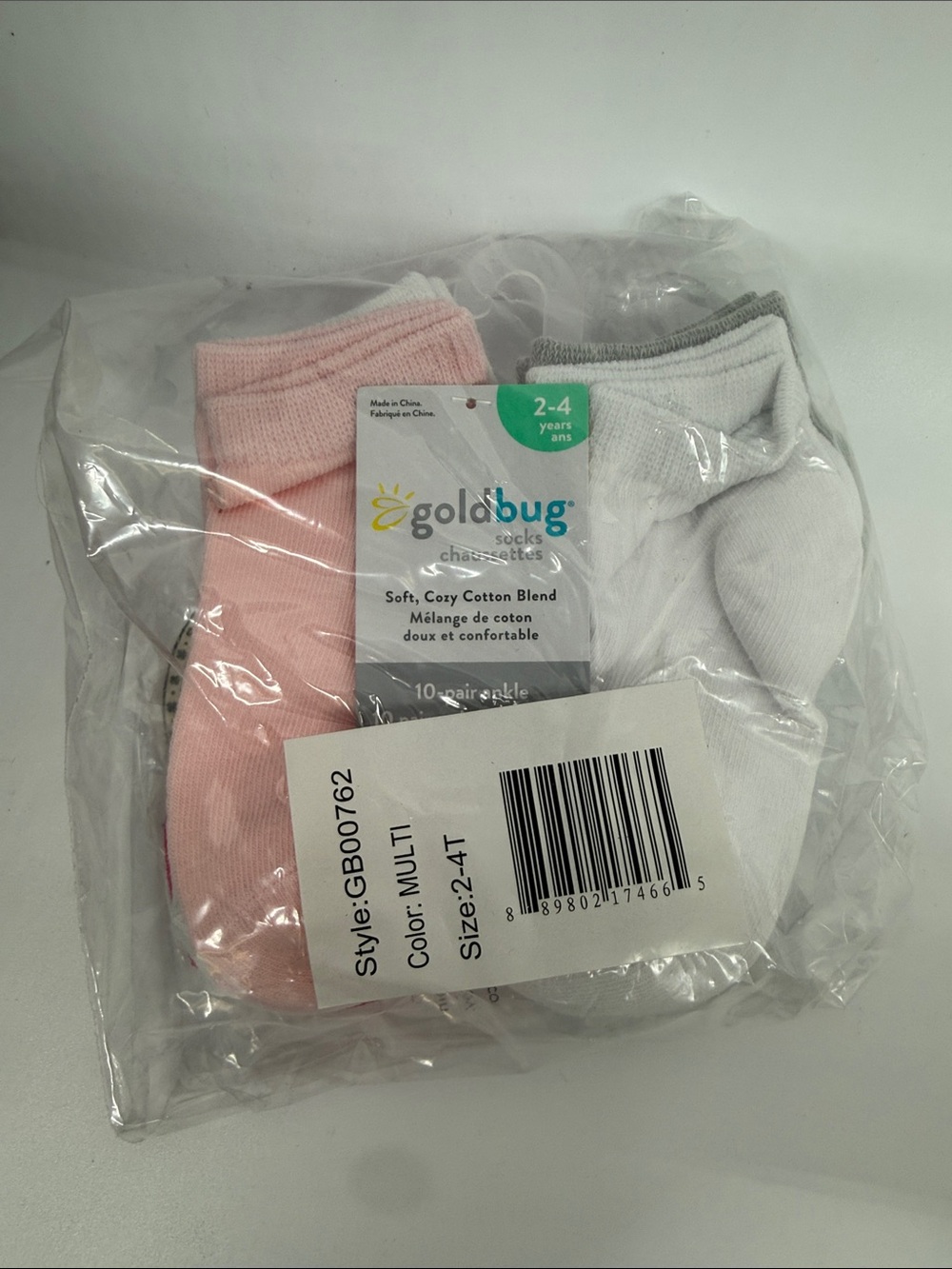 goldbug Kids Cotton Socks - Pink & White (2-4T) 10 pack grey white pink
